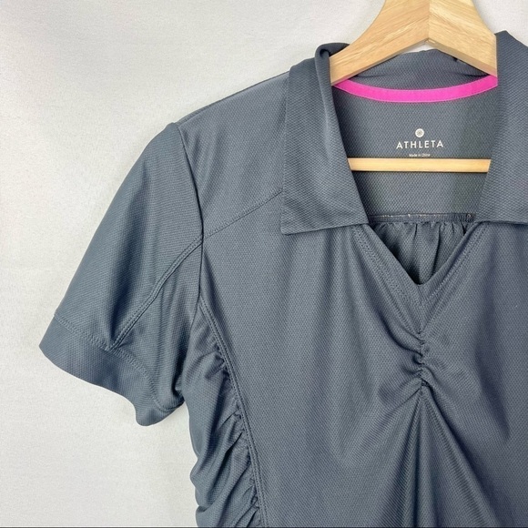 Athleta Gray Ruched Side Birdie Short Sleeve Golf Polo M - Picture 3 of 4